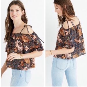 🆕 Madewell Sea Floral Cold Shoulder Silk Top